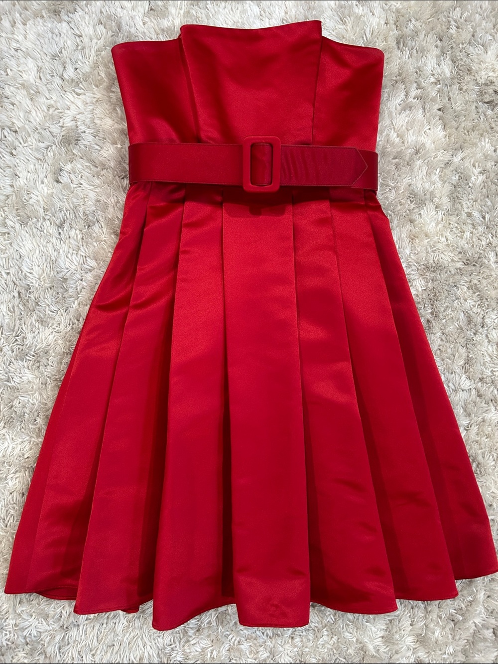 Allen B. By Allen Schwartz Girls' Red Strapless Pleated Party Dress with Belt